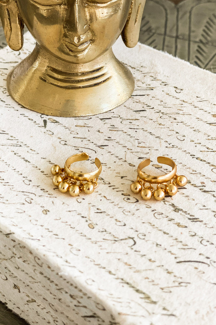 Gold Earcuff with Dangling Beads