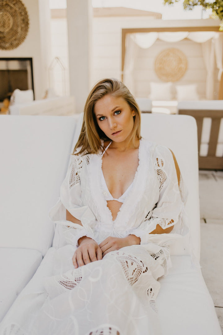 Taj Long Solid White Coverup Dress