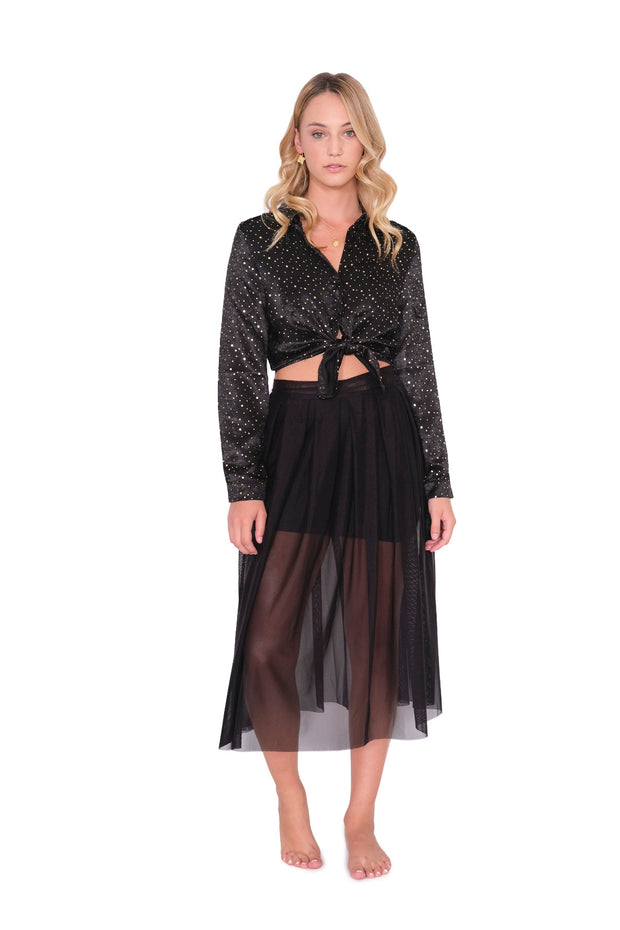 Sheer Black Midi Skirt