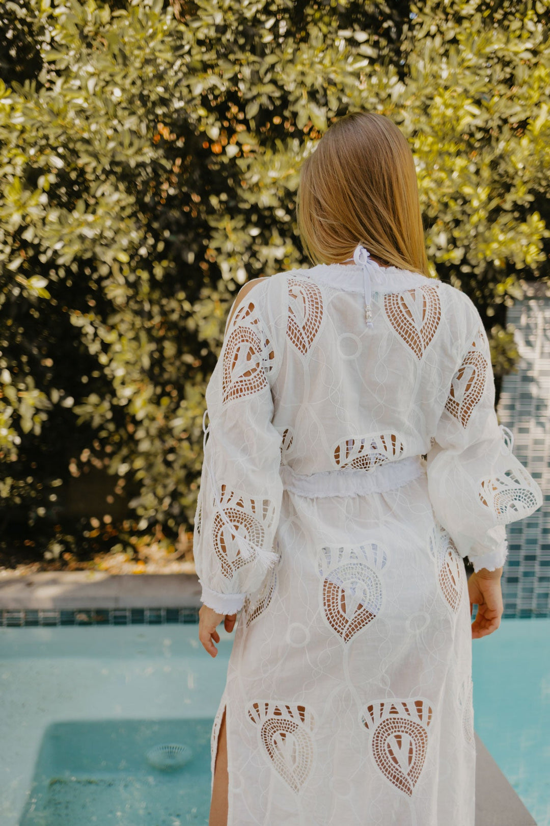 Taj Long Solid White Coverup Dress