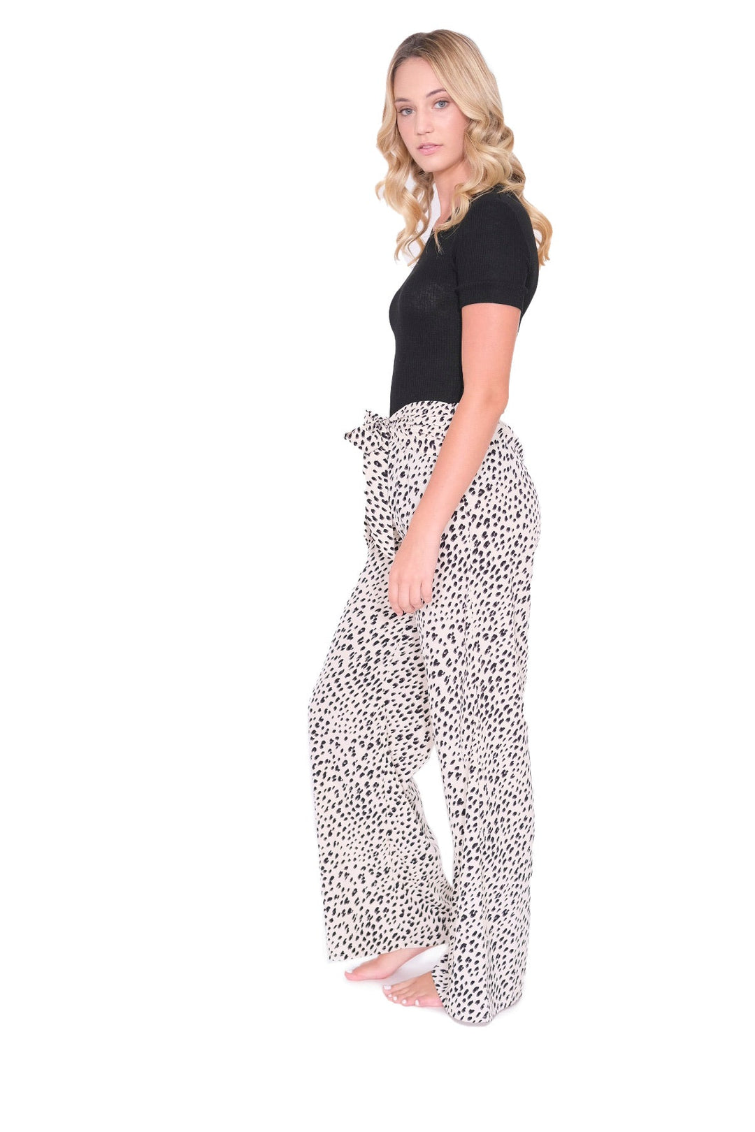 White Leopard Print Tie Pants