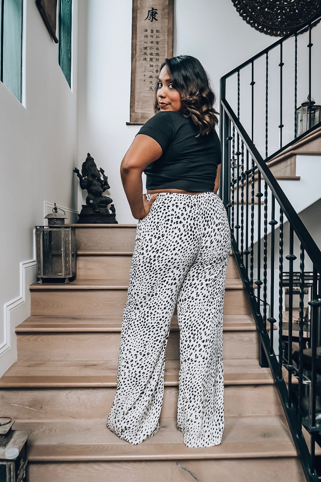 White Leopard Print Tie Pants