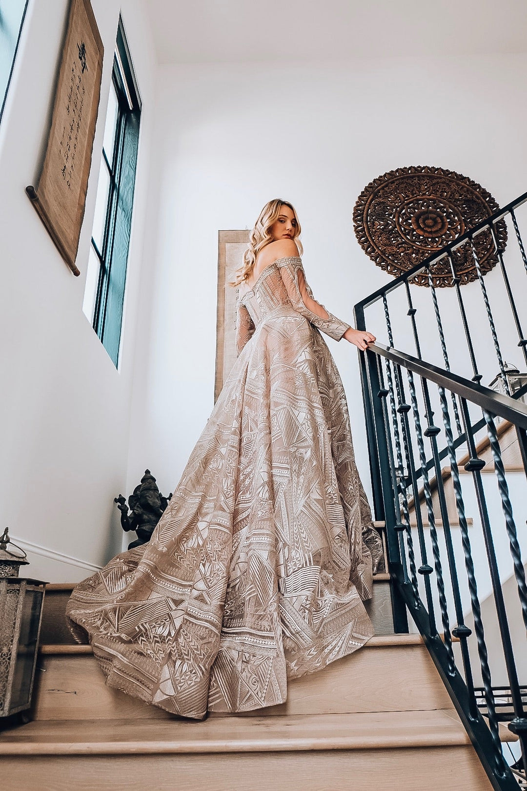 Off the Shoulder Long Sleeve Gown