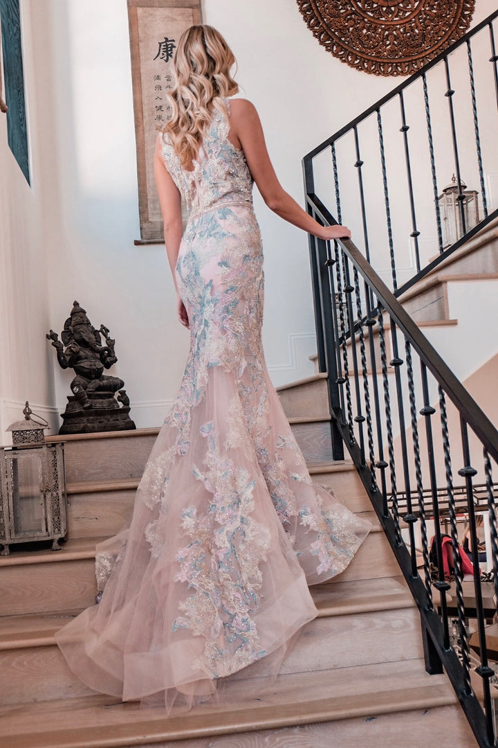 Pink Floral Lace Gown