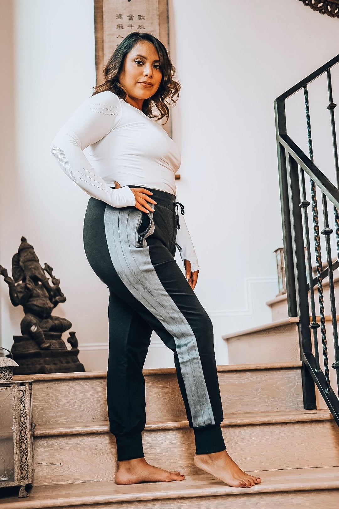 Long Sleeve Top with Mesh Detail White