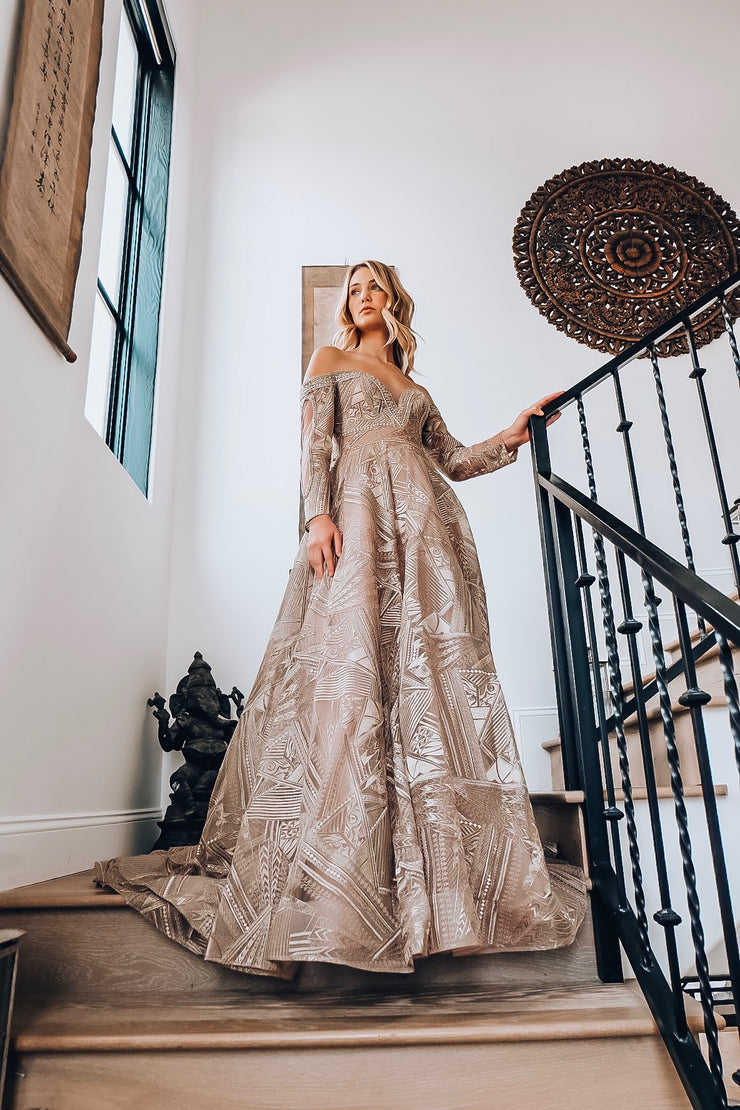 Off the Shoulder Long Sleeve Gown