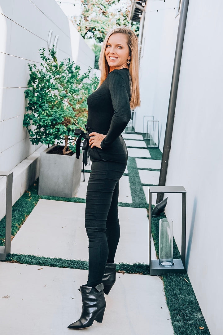 Long Sleeve Ribbed Top Black
