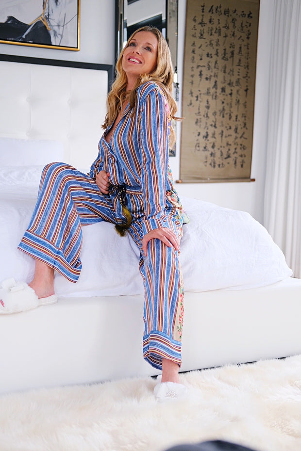Striped and Floral Pajama Top