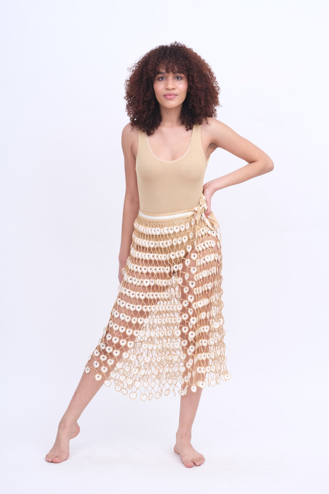 White &amp; Gold Crochet Skirt