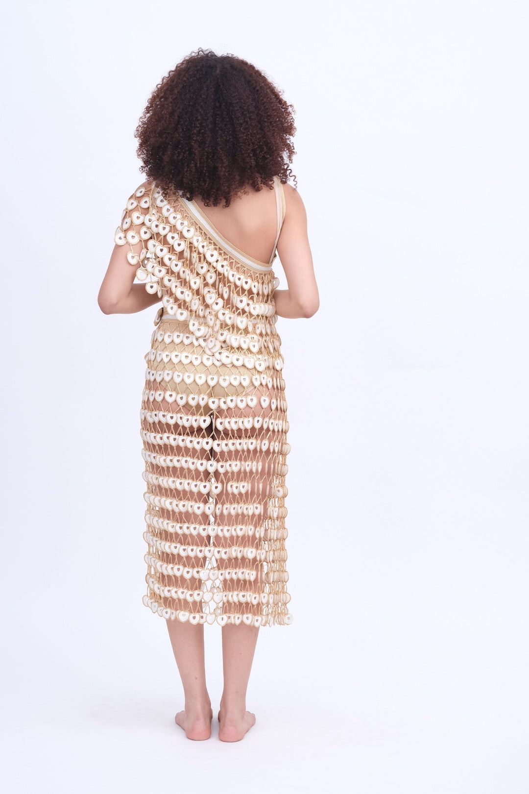 White &amp; Gold Crochet Mini Skirt