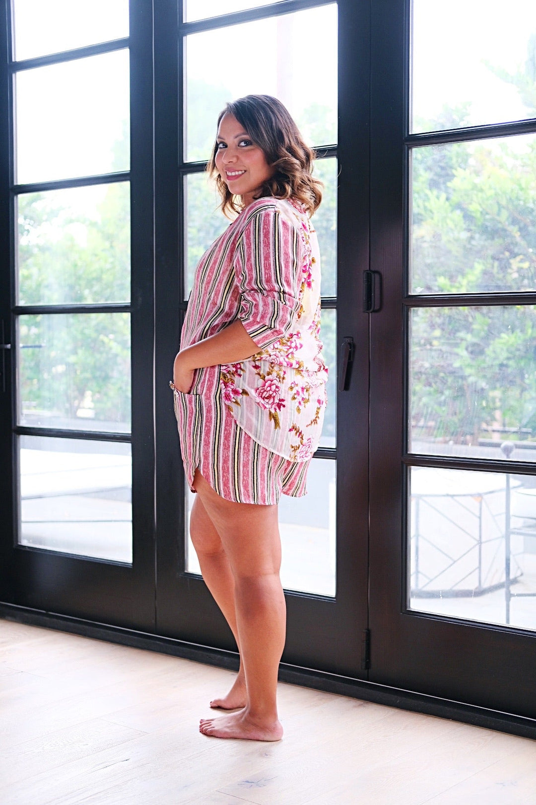 Pink Striped Pajama Top