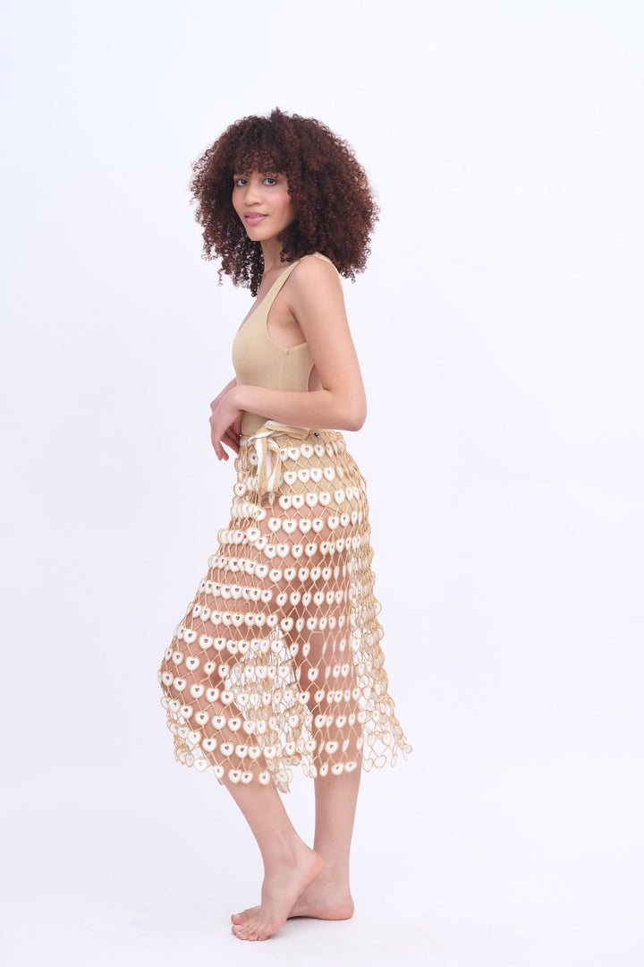 White &amp; Gold Crochet Skirt