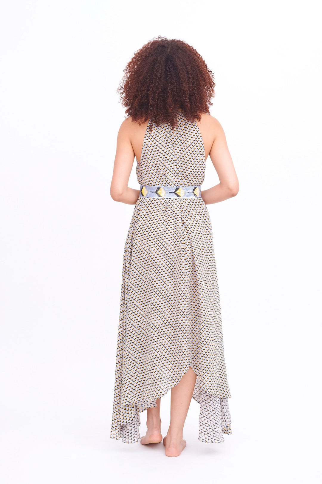 Taj Navy &amp; Gold Asymmetrical Maxi Dress