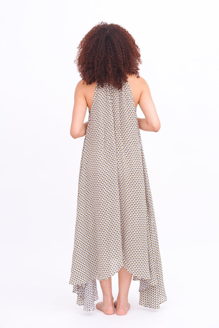 Taj Navy &amp; Gold Asymmetrical Maxi Dress