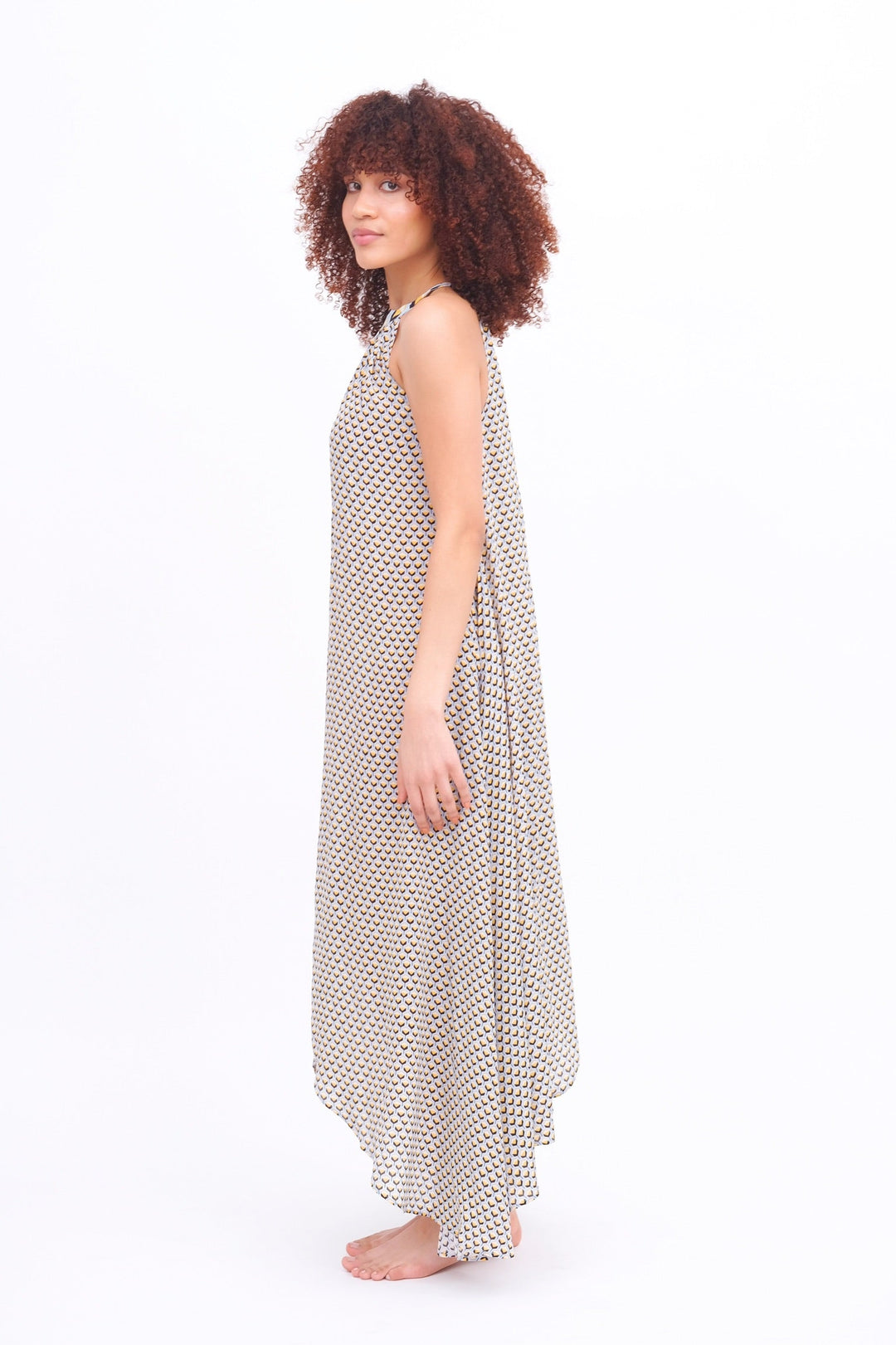 Taj Navy &amp; Gold Asymmetrical Maxi Dress