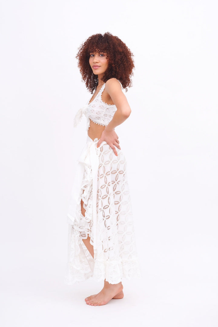 White Lace Tie Top