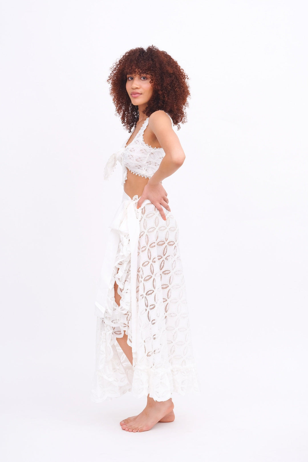 White Ruffle Lace Skirt