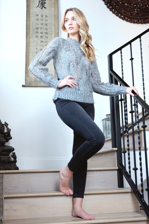 Chunky Cable Knit Sweater Heather Grey