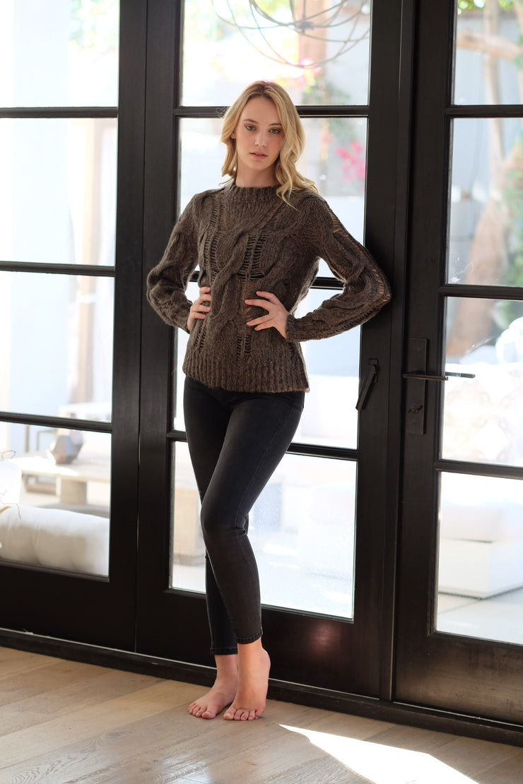 Chunky Cable Knit Sweater Dark Grey