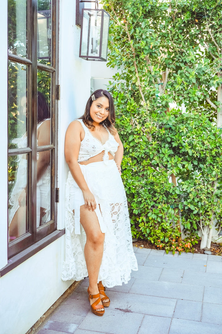 White Lace Tie Top