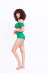 Lace Cutout Ruffle Bikini Top - Emerald