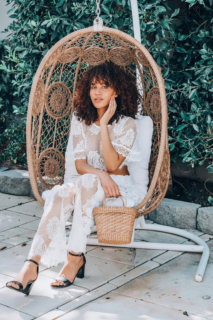 White Lace Leaf Crop Top