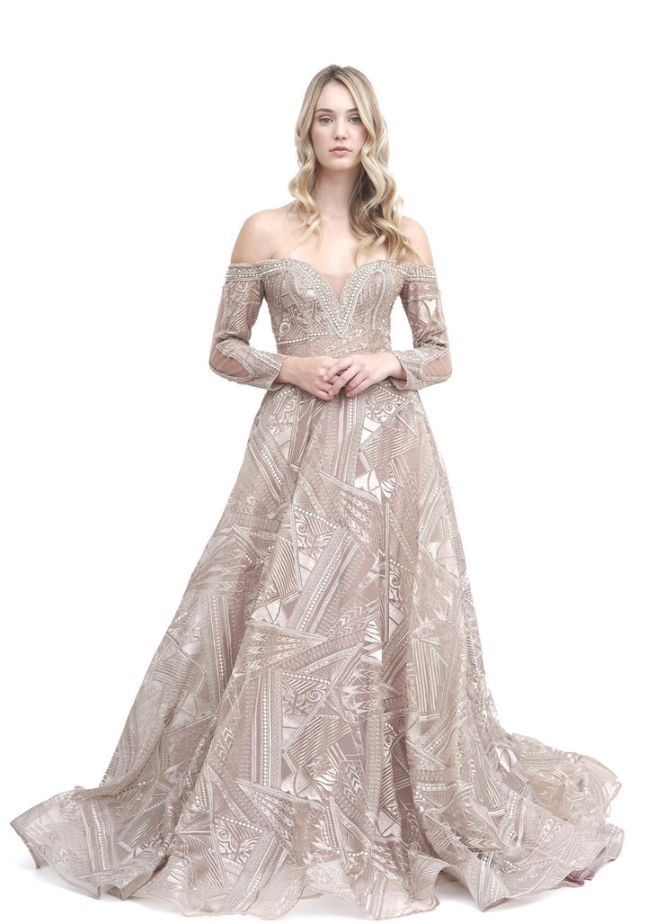 Off the Shoulder Long Sleeve Gown