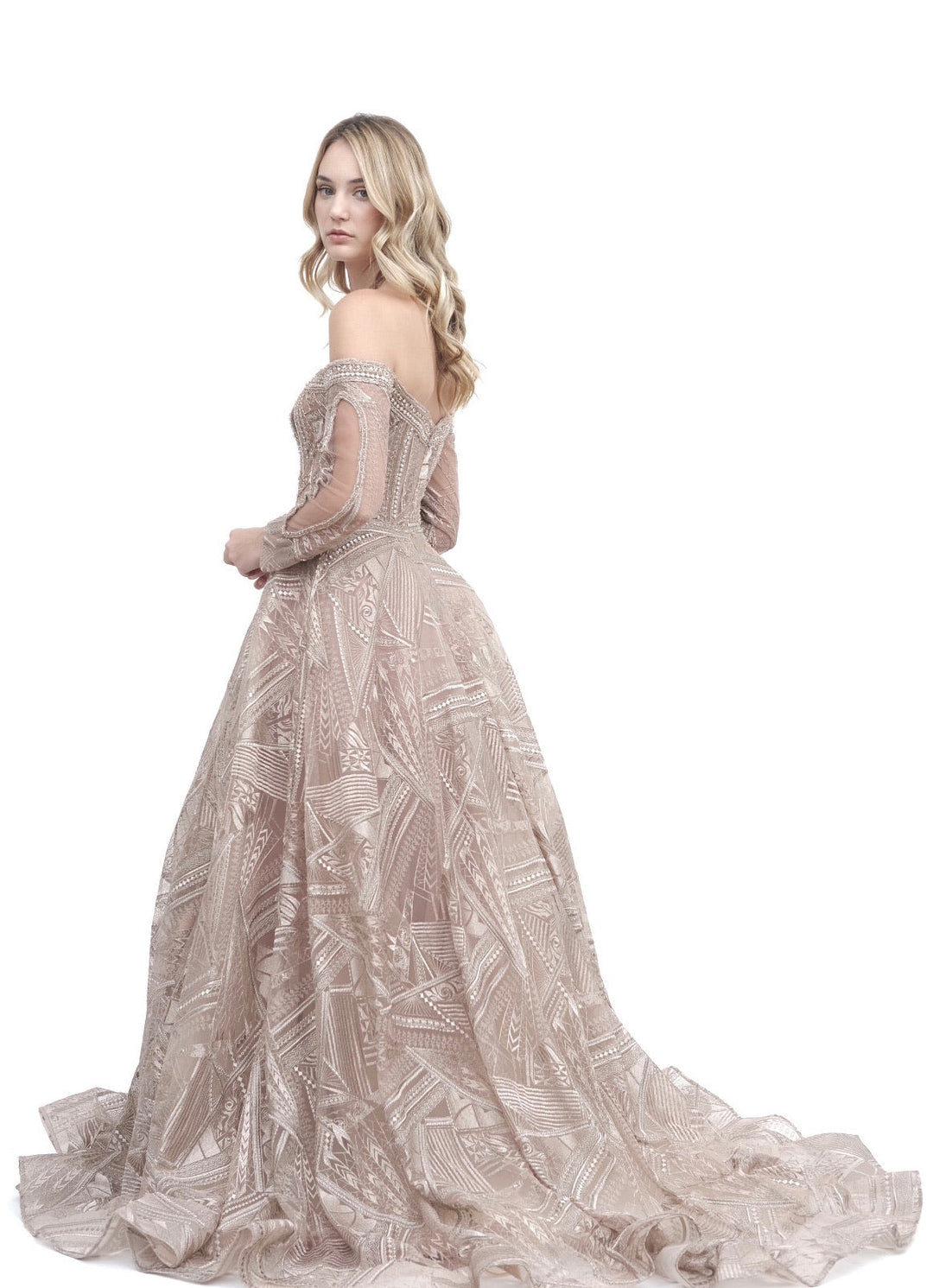 Off the Shoulder Long Sleeve Gown