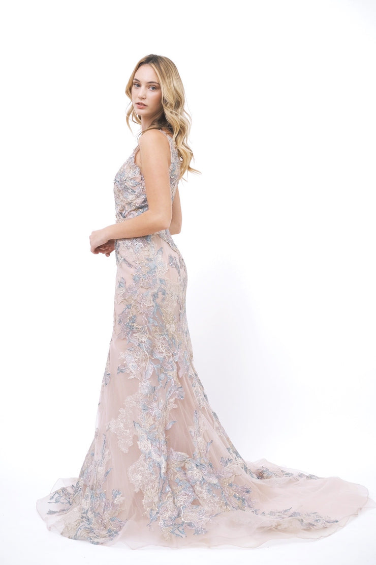 Pink Floral Lace Gown