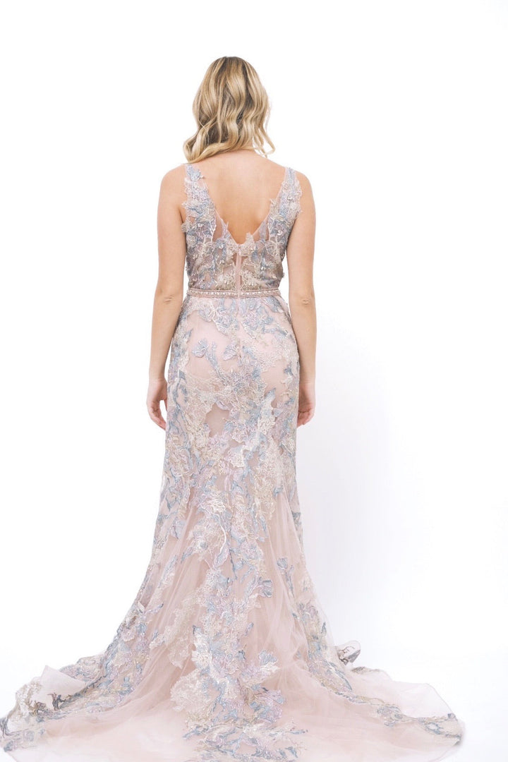 Pink Floral Lace Gown