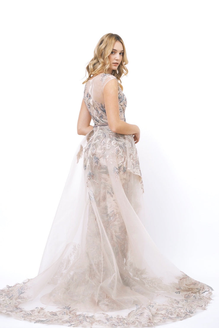 Beaded Gown with Removable Tulle Skirt