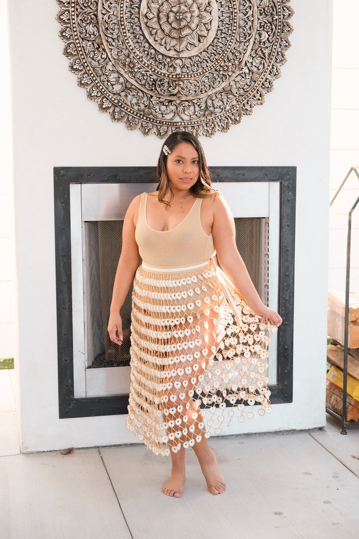 White &amp; Gold Crochet Skirt