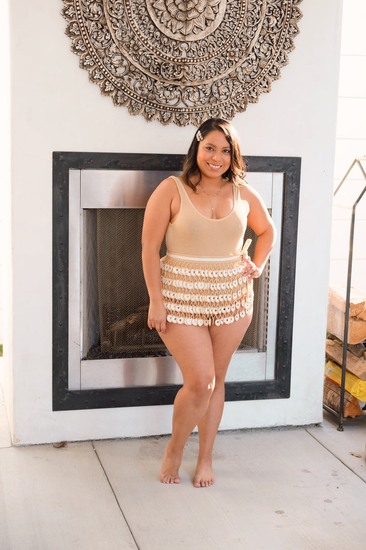 White &amp; Gold Crochet Mini Skirt
