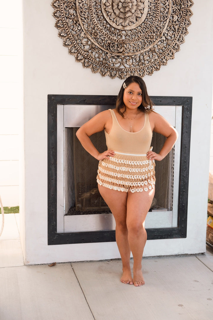 White &amp; Gold Crochet Mini Skirt