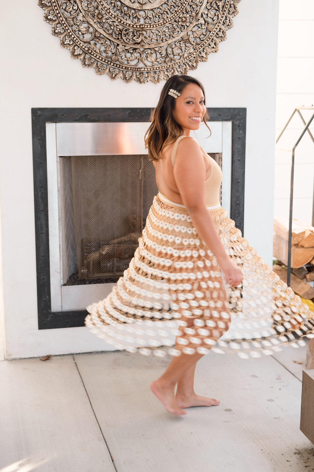 White &amp; Gold Crochet Skirt