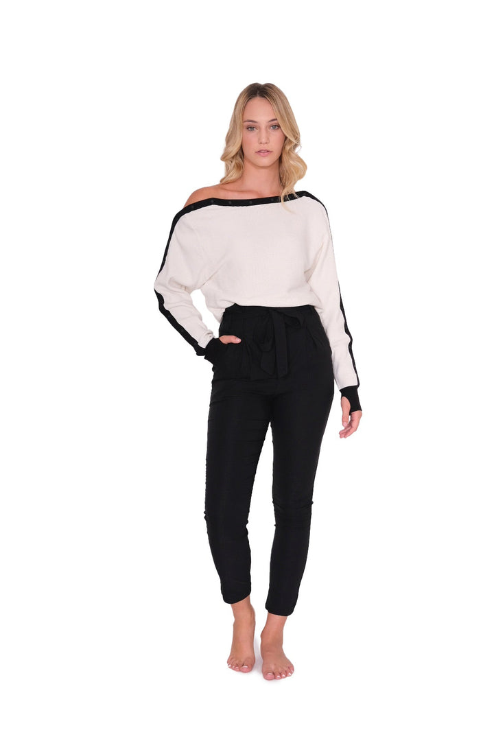 Ivory Striped Sleeve Sweater