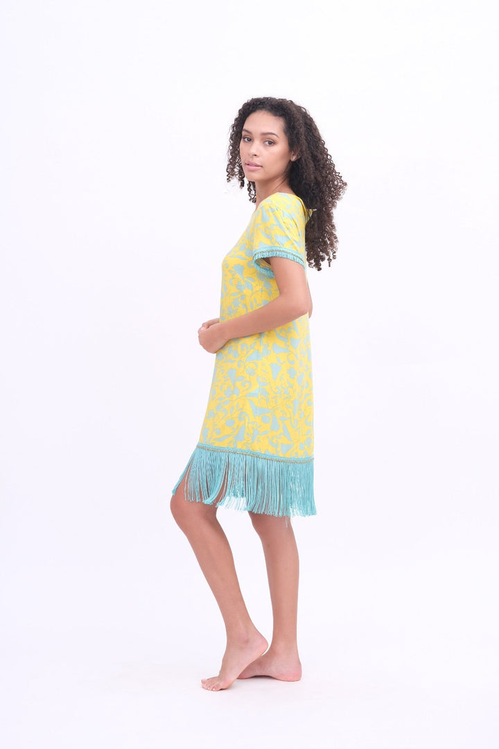 Yellow &amp; Aqua Fringe Dress