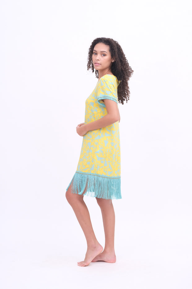 Yellow & Aqua Fringe Dress