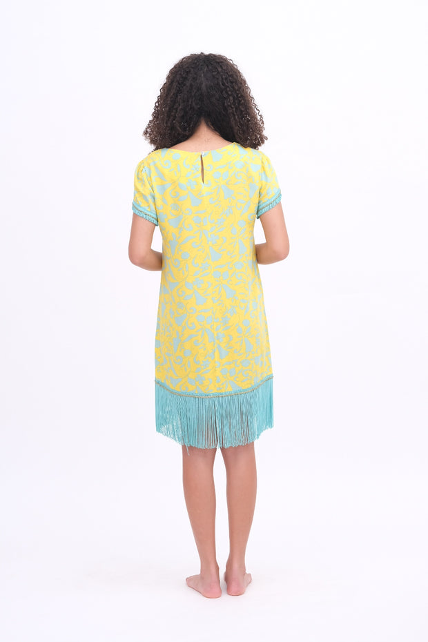 Yellow & Aqua Fringe Dress