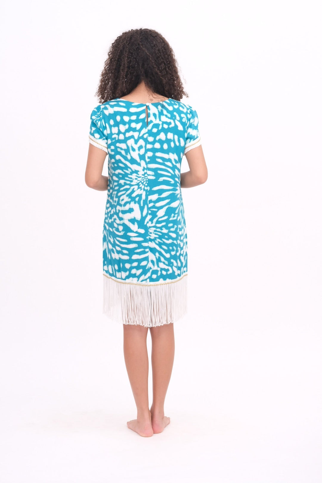Teal &amp; White Fringe Dress
