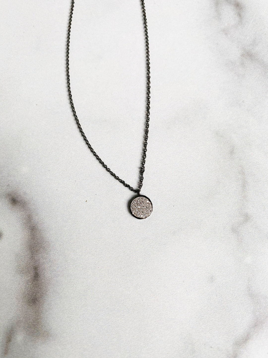 Black Pave Disk Necklace