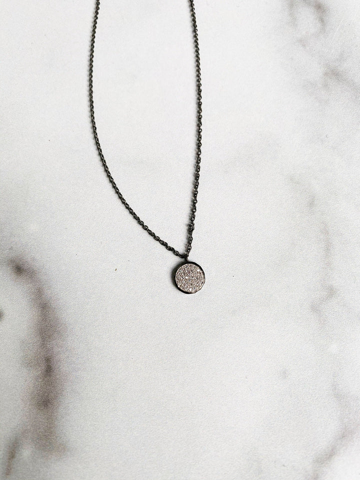 Black Pave Disk Necklace