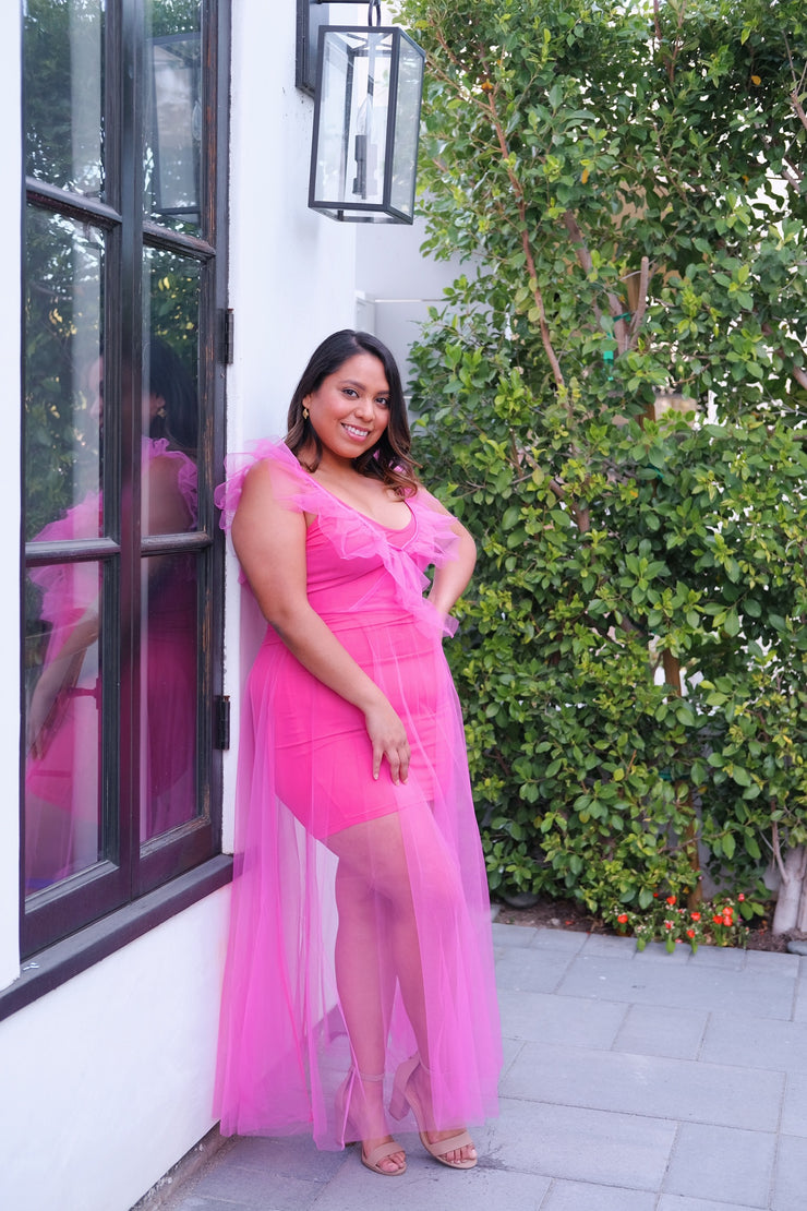 Hot Pink Ruffled Tulle Dress