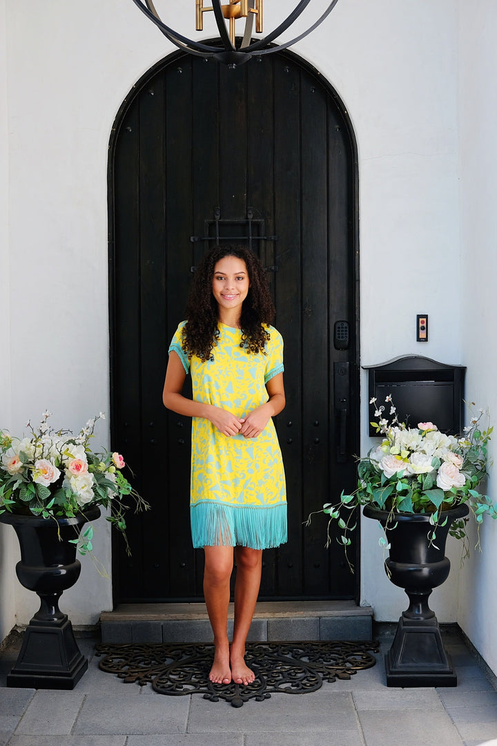 Yellow &amp; Aqua Fringe Dress