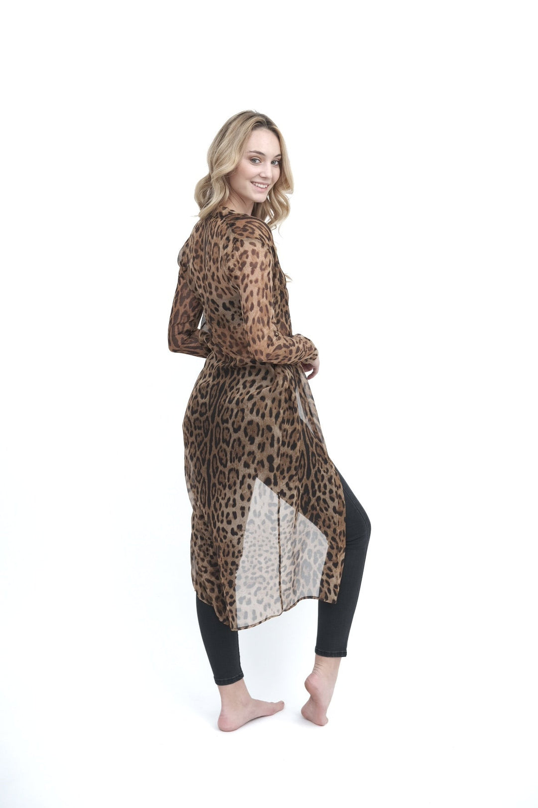 Leopard Chiffon Long Sleeve Duster