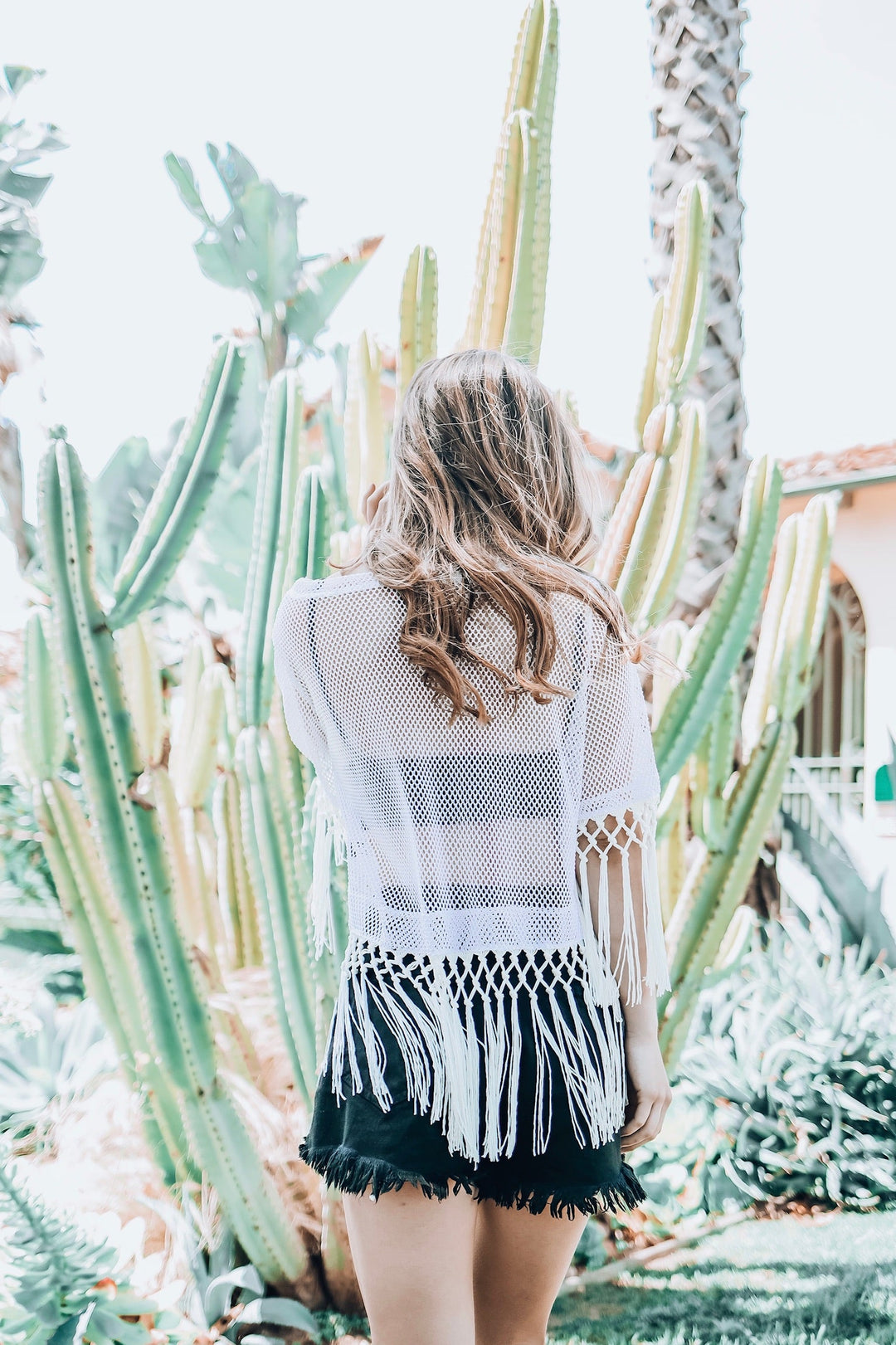 White Mesh Crop Top with Fringe