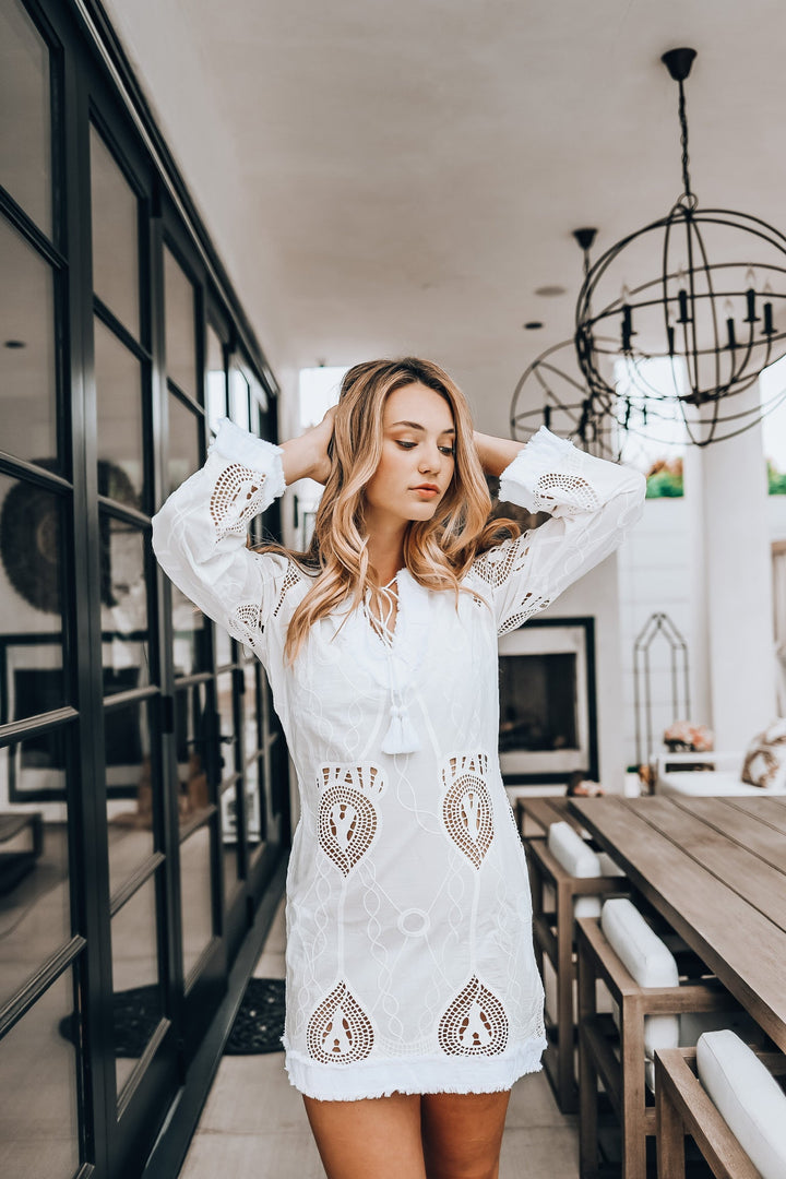 Taj Long Sleeve White Dress