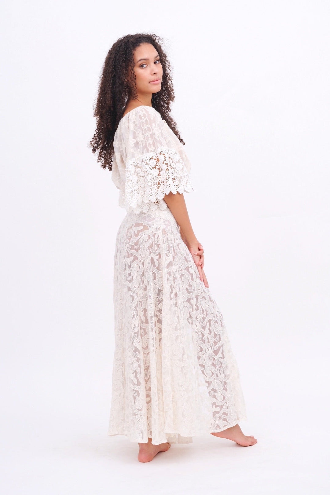 Cream Button Up Lace Skirt