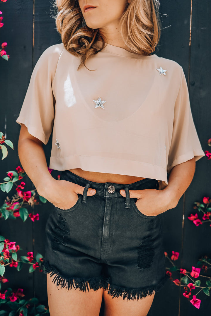 Star Mesh T-Shirt Beige