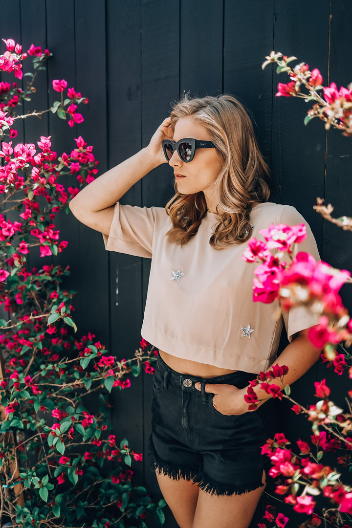 Star Mesh T-Shirt Beige